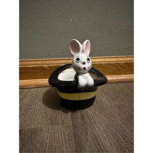 Vintage Bunny Rabbit in Magicians Top Hat Planter Ceramic Numbered 5.5”x4.9” MCM